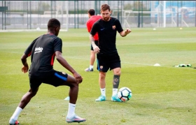 Messi y Dembélé entrenan