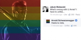  Arnold Schwarzenegger respondió con una de sus frases más memorables: &quot;Hasta la vista&quot;